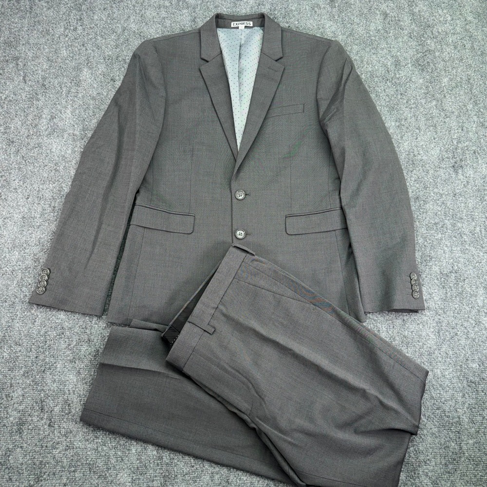 Express Suit Mens 36S Pants 36x28.5 Gray‎ Innovator Skinny Fit Rayon Wool Blend